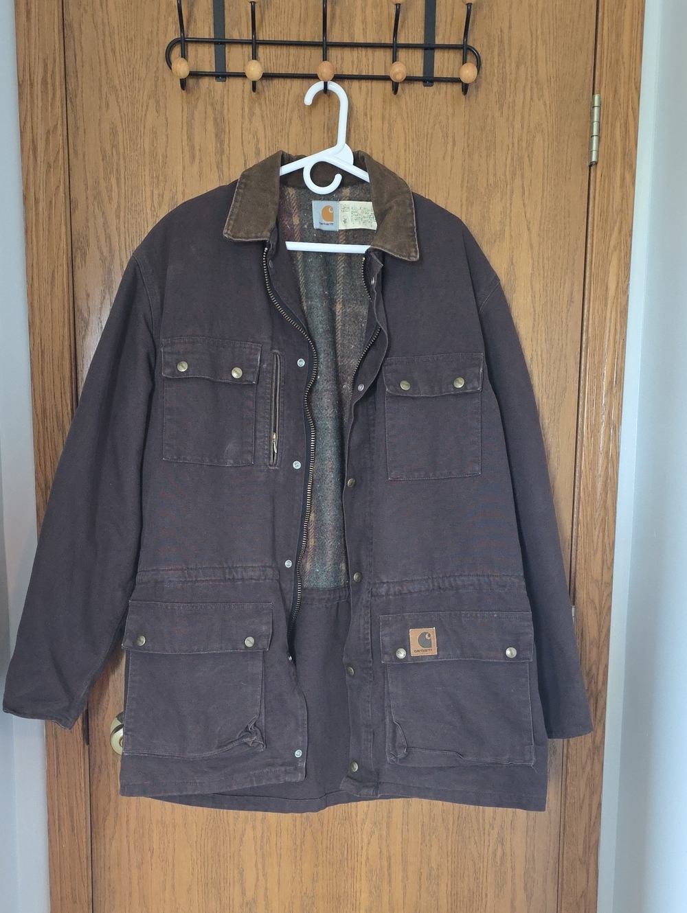 Vintage Carhartt Men’s Dark Brown Canvas Field Jacket with Corduroy Collar